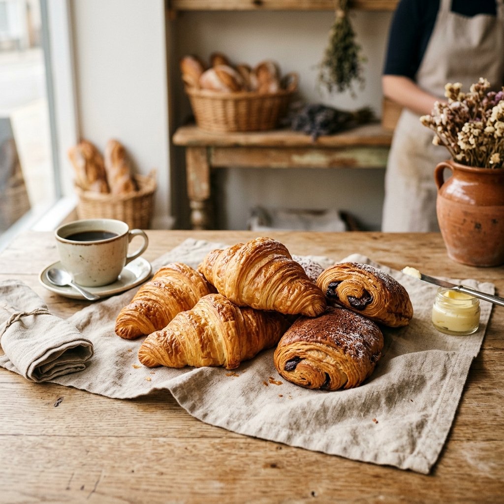 Flaky golden butter croissants